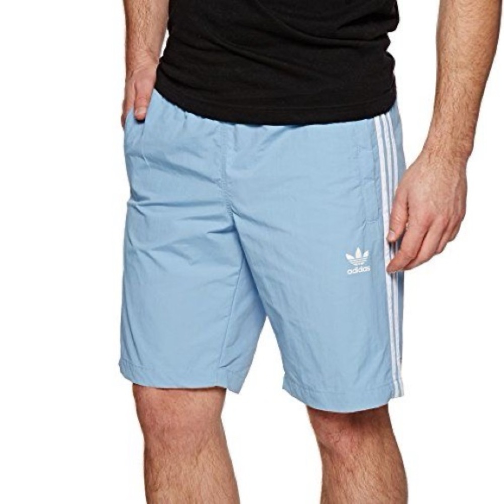 Adidas Sky Blue Shorts with Classic White Stripes